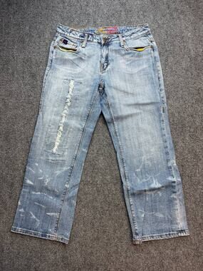 Vintage Y2K Request Jeans Women’s Size 27 Light Wash Distressed Capri Low Rise